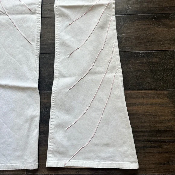 ALICE + OLIVIA Vintage Pink Pipe White Flare Pant Sz 6 - Picture 4 of 5